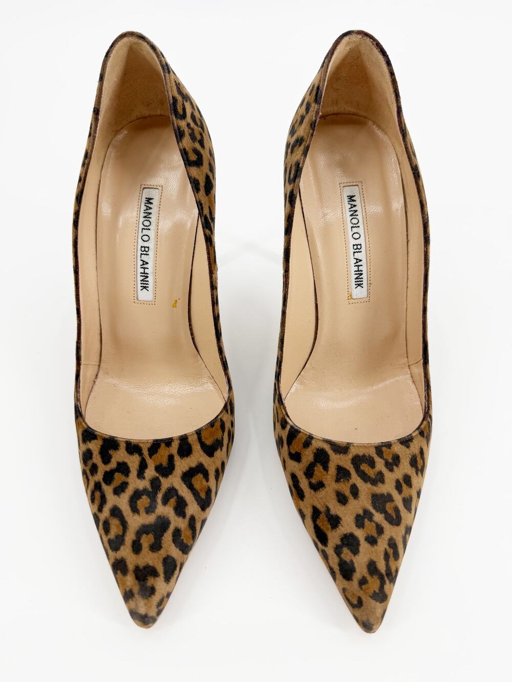 Manolo Blahnik BB Leopard Print Suede Pointed Toe Stiletto Pumps Size 38 EU 7.5